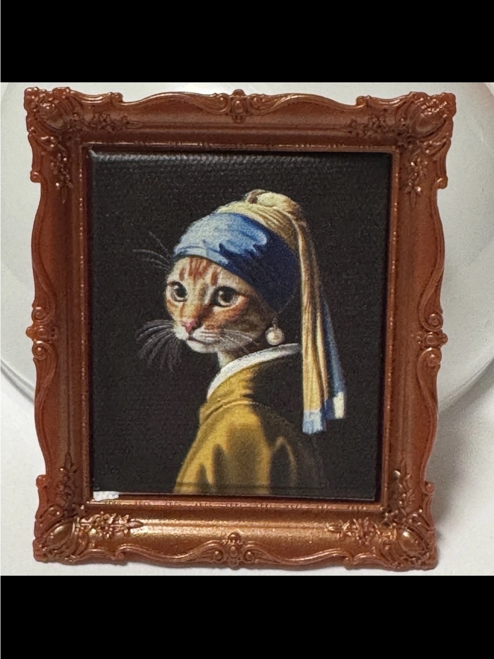 Mini Brands Masterpiece Cat Painting Girl With Pearl Earring Parody Framed Art